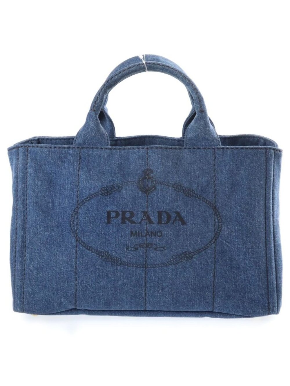 Prada Canapa M 2-Way Shoulder Bag Indigo Blue Denim Gold